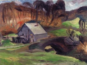 Friedrich Karl Ströher, Mühle mit Brücke, Irmenach 1924, Öl auf Leinwand, Inv.-Nr.: 1.4.2b