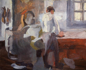 Friedrich Karl Ströher, In der Backstube, Irmenach 1924, Öl auf Pappe, Inv.-Nr.: 1.4.2c