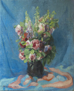 Friedrich Karl Ströher, Fingerhut mit Rosen, Irmenach 1924, Öl auf Leinwand, Inv.-Nr.: 1.4.3