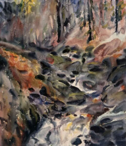 Friedrich Karl Ströher, Wasserfall, Irmenach 1925, Aquarell auf Papier, Inv.-Nr.: 2.1.45