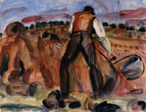 Friedrich Karl Ströher, Der Mäher, Irmenach 1922, Aquarell auf Papier, Inv.-Nr.: 2.2.10