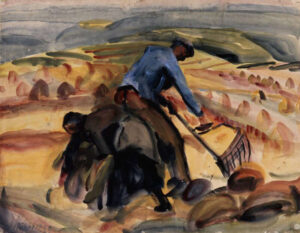 Friedrich Karl Ströher, Mäher und Binderin II, Irmenach 1922, Aquarell auf Papier, Inv.-Nr.: 2.2.11