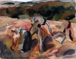 Friedrich Karl Ströher, Kornernte vor'm Wald, Irmenach 1923, Aquarell auf Papier, Inv.-Nr.: 2.2.18