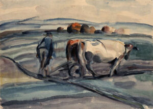 Friedrich Karl Ströher, Pflüger, Irmenach 1924, Aquarell auf Papier, Inv.-Nr.: 2.2.24