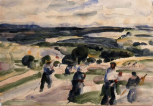 Friedrich Karl Ströher, Heuernte, Irmenach 1924, Aquarell auf Papier, Inv.-Nr.: 2.3.71