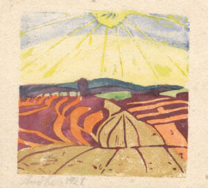 Friedrich Karl Ströher, Sonne über Feldern, Irmenach 1921, Farbholzschnitt auf Papier, Inv.-Nr.: 3.2.1