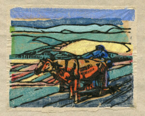 Friedrich Karl Ströher, Gespann, Irmenach 1921, Farbholzschnitt auf Papier, Inv.-Nr.: 3.2.4