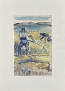 Louis Ziercke, Zwei Feldarbeiter mit Sense, Irmenach 1921-1925, Aquarell auf Papier, Inv.-Nr.: LG 034